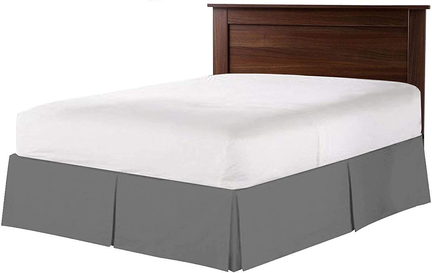 Pleated Dust Ruffle Bed Skirt, Shrink and Fade Resistant, 100% Cotton, Dark Grey - UK King Size With 30 Cm Tailored Drop