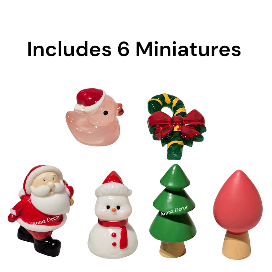 Image of Miniature Christmas Figurines Set of 6 - Cute Xmas Miniatures for Mini Garden Decor, Dollhouse Accessories, Snow Village Craft, Christmas DIY & Gifting