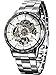Alienwork IK Montre Automatique Homme Femme Argent Bracelet en Métal Acier Blanc Squelette
