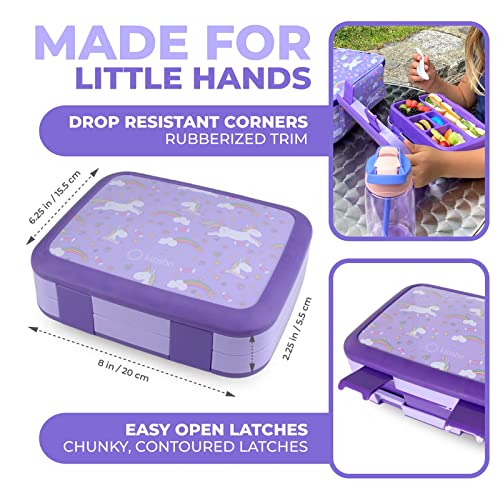 Image of Bento Box with Stainless Steel Thermo, Insulated Lunch Bag, Ice Pack Set for Kids - 5 Compartments, Lunches or Snack Container for Girls, Toddlers Daycare Pre-School, Kindergarten Purple Unicorn