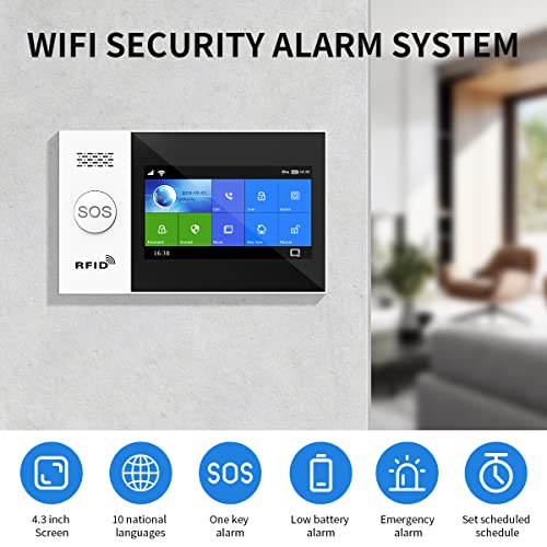 Wireless Home Alarmanlage, Wi-Fi-Sicherheit salarmsystem mit 4,3 Zoll Full-Touch-Bildschirm,...
