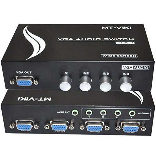 iKKEGOL 4 Port VGA Switch Audio Video Switcher Box (HDDB15+3.5mm) 4 x 1 SVGA Selector 4 PC in 1 Out for Monitor LCD Projector