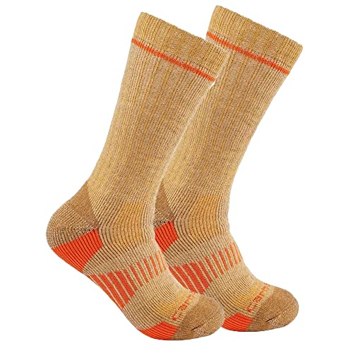 Carhartt Men's Midweight Synthetic-Wool Blend Boot Sock 2 Pack, Khaki, X-Large