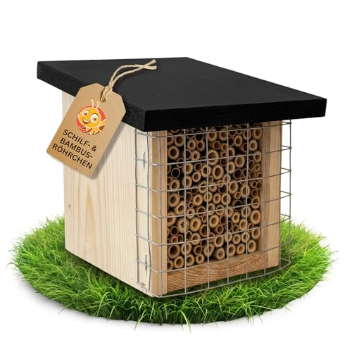 BEESI Insektenhotel mit Vogelschutz-Gitter & Multiplex Dach...