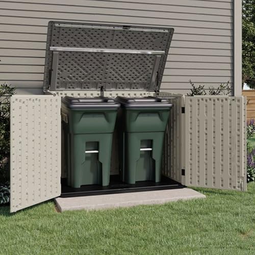 Suncast 5.9 ft. x 3.7 ft Horizontal Stow-Away Storage Shed - Natural Wood-like Outdoor Storage for Trash Cans and Yard Tools - All-Weather Resin, Hinged Lid, Reinforced Floor - Vanilla and Stoney