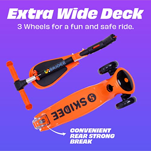 Image of SKIDEE Kick Scooter for Kids Ages 3-5 | Foldable 3 Wheel Scooter with Lean-to-Steer, Adjustable Height, Removable Seat & LED Light Wheels | Toddler Scooter Up to 12 Year Old Boys /Girls