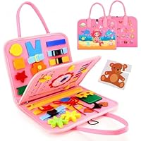 LATERN Busy Board Montessori Toy for Kids, 28CM x 21CM Educational Learning Activity Sensory Board Developing Sensory Fine Motor Skills Toy for Boys Girls Gift Plane Car Travel (Pink)