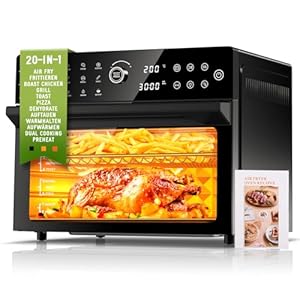 30L Heißluftfritteuse XXL Minibackofen mit LED-Touchscreen, Minibackofen mit Umluft mit 20 Programmen und Zwei Kochmodi, 1800W Heissluftfritteuse Air Fryer Oven ohne Öl, 8h Timer, Rezeptbuch,7 Anhänge
