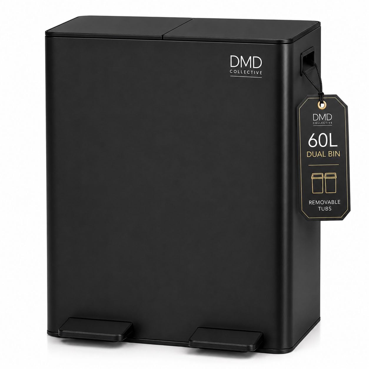 DMD Collective - 60L Double Kitchen Bin, Recycling Bins for Kitchen, Black