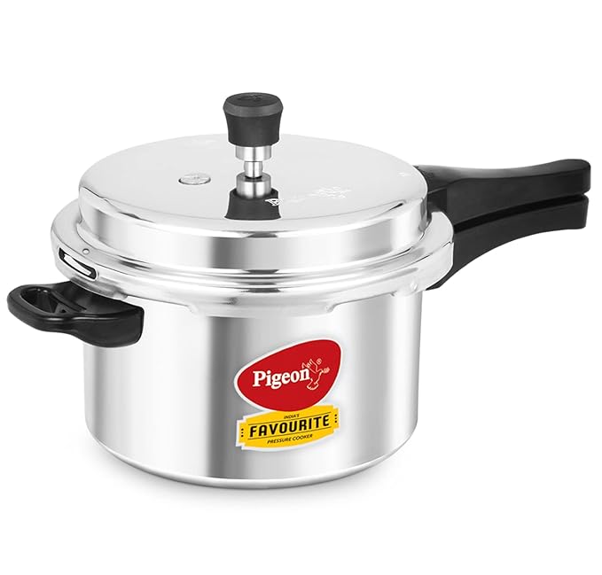 Pigeon By Stovekraft Favourite Aluminium Pressure Cooker with Outer Lid Induction and Gas Stove Compatible 5 Litre Capacity for Healthy Cooking (Silver)