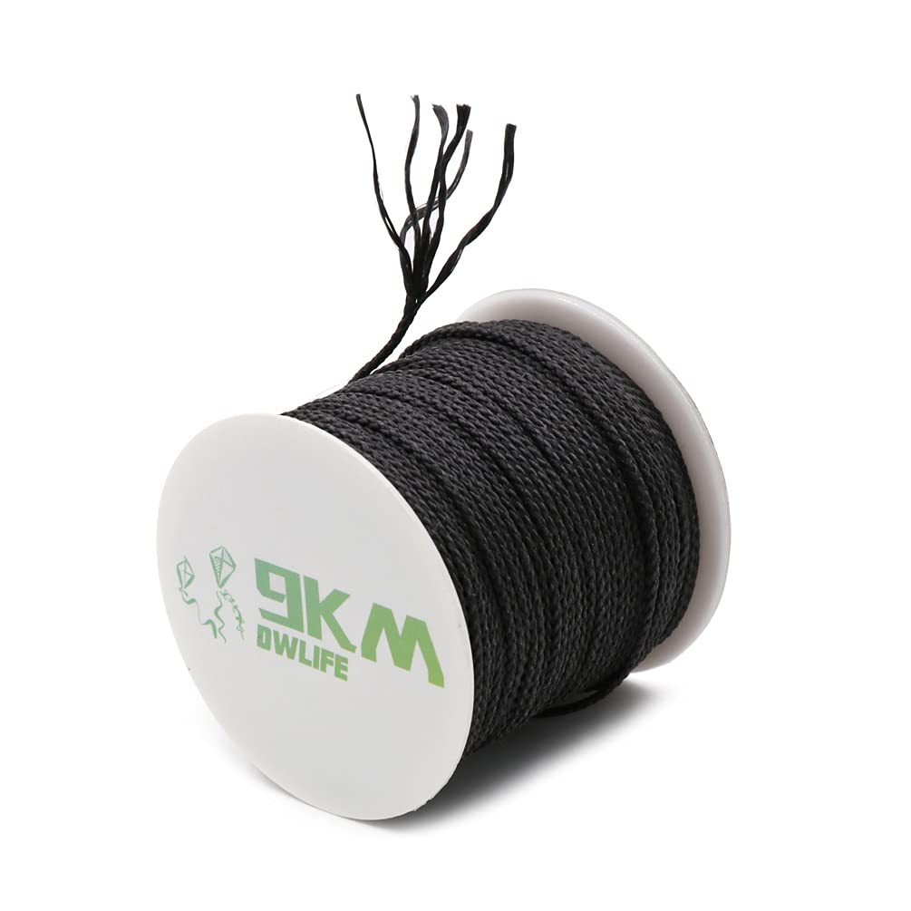 9KM DWLIFE Black Braided Kevlar String 200lb 300ft Fishing Assist Line High Strength Tensile Heat Resistant for Paracord Cord Ultralight Tactical Survival Rope Kite Flying Outdoor Activities