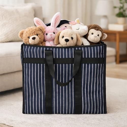 Image of Match Made 1PK Extra Large Heavy Duty Canvas Storage Organizer Bag with Zip | Multipurpose Jhola Thaila with Strong Handles & Base for Home Storage, Travel, Laundry & Wardrobe - Black