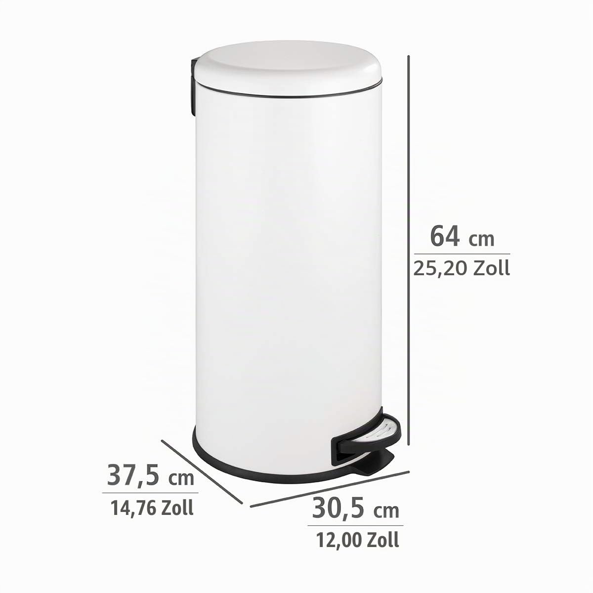WENKO Treteimer Leman Easy Close Weiß 30 L - Kosmetikeimer, Mülleimer mit Absenkautomatik Fassungsvermögen: 30 l, Stahl, 30.5 x 64 x 37.5 cm, Weiß, 64 x 37.5 x 30.5 cm