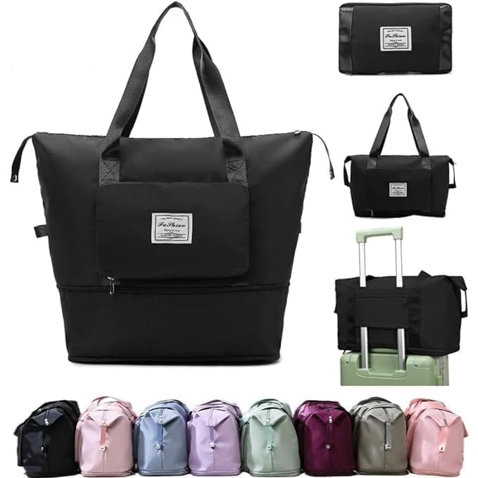 Foldable Large Capacity Travel Duffel Bag, Expandable Weekender Carry On Bag with Trolley Sleeve, Wet Pocket, Lightweight Water Resistant Overnight Gym Luggage Bag for Women-picture-39