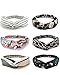 Produktbild LADES Damen Stirnbänder - 10/6/4 Sätze Stirnbänder Frauen Vintage Blumendruck Headwrap Twist Knoten Haarband Yoga Kopf wickelt Sport Elastic Turban Haar Zubehör, White, M