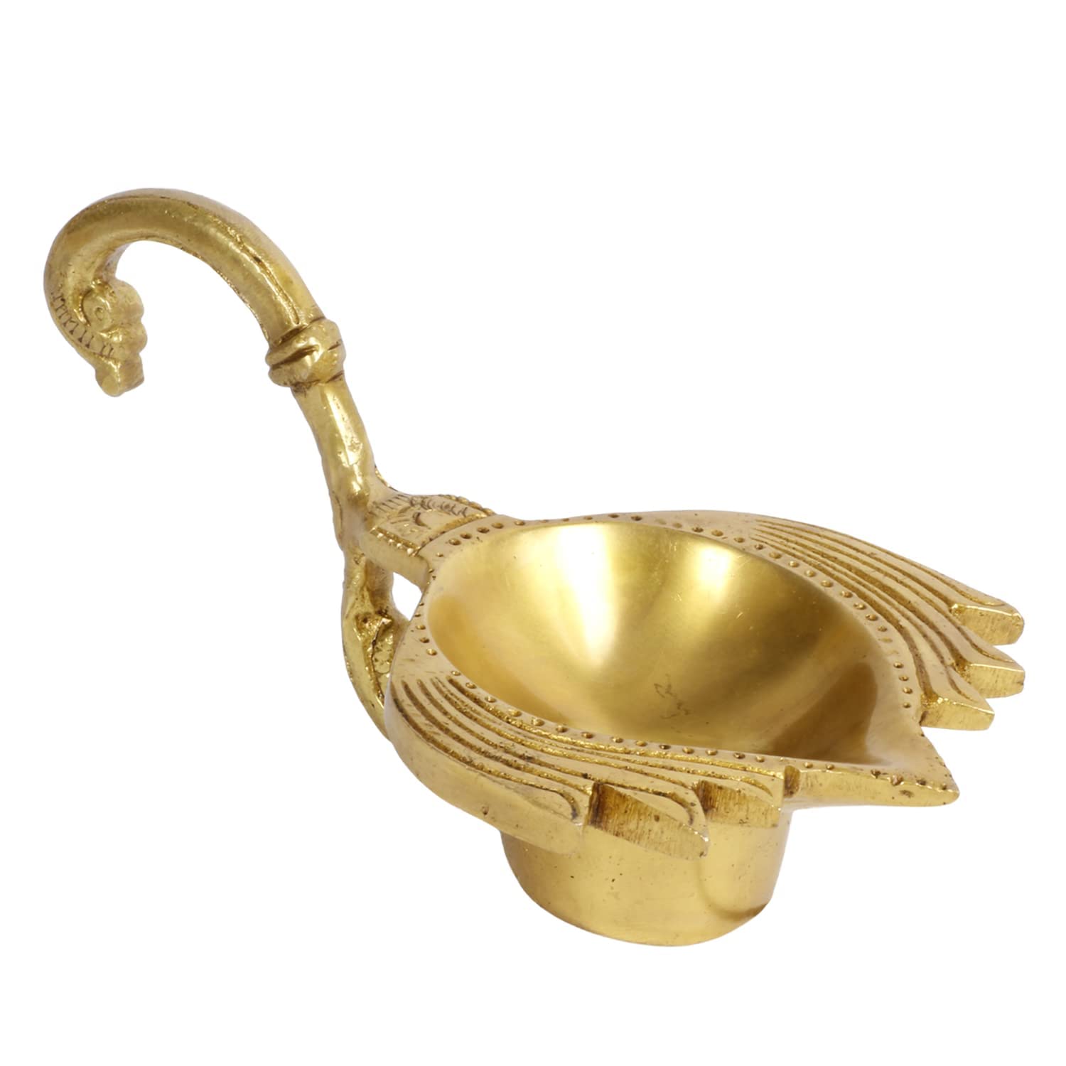 Kartique Brass Oil Lamp Diya Deepam for Temple Aarti Deepak Pooja Camphor Kapoor Kapur Burner Hand held Dia Puja Jyot Gold Color Height 2.75 Inch