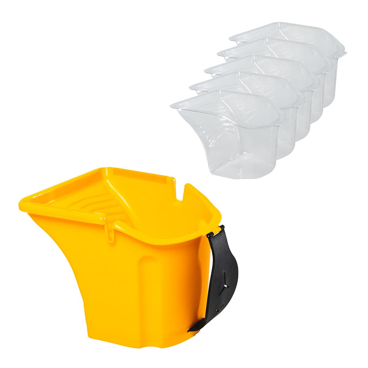 HARDY WORKING TOOLS A0146-329901 Seau de peinture avec 5 inserts transparents, gobelet de peinture de 2 l, poignée réglable, seau en plastique, seau de chantier, avec rainures spéciales, jaune