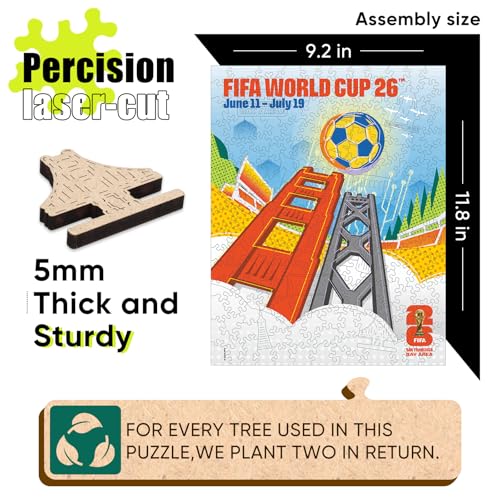 Image of FIFA World Cup 2026 City Puzzle San Francisco Poster - Wooden Puzzles, 200 Pieces Unique Shape Puzzle, 5MM Thick, Creative Collectible Gift for Fans, Officially Licensed Product, 9.3x11.8''