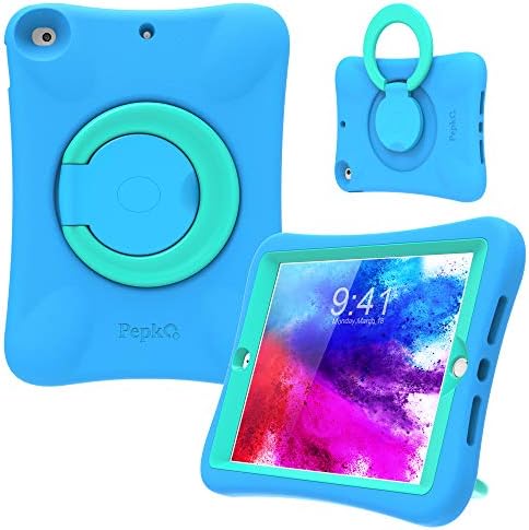 PEPKOO Kids Case for iPad 9th 8th 7th Generation 10.2 inch 2021 2020 2019 – Lightweight Flexible Shockproof, Folding Handle Stand, Full Body Boy Girl Cover for Apple iPad 9th 8th 7th Gen, Blue Mint
