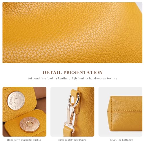 Image of HKCLUF Hobo Bags Purses for Women 2PCS /Set,Soft Vegan Leather Slouchy Shoulder Hobo Handbags with Small Crossbody Bags for Women(yellow)