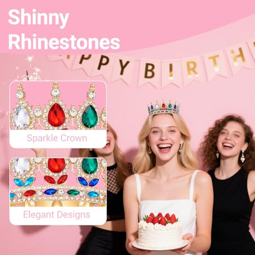 Crown for Women, Queen Crown Tiara for Princess Party (Gold Multicolor)
