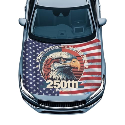 Image of Renewold 250th 4th of July Car Hood Cover for Automobile Patriotic Eagle Vehicle Hood Cover Party Festival Celebration Decor Outdoor Wrap Blanket Exterior Car Accessories for Women Men