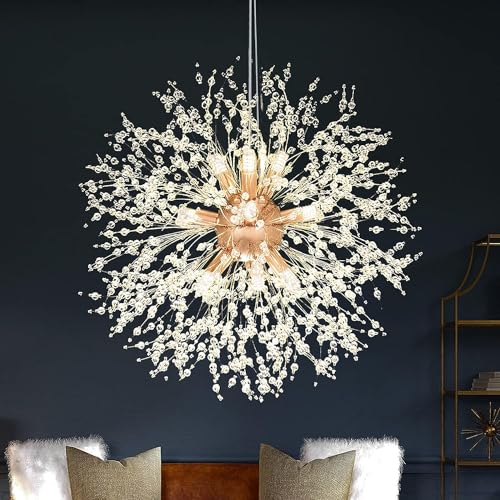 Okelly シャンデリア クリスタル 照明器具 おしゃれ花火ペンダントライト 6畳 8畳 10畳 LED電球付き ロビー ダイニングルーム 寝室 リビングルーム レストラン 和風吊り板中性光 (9灯 ゴールデン)