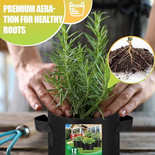 Image of Funnymoom 12 Set 1 Gallon Grow Bag Fabric Plant Pot with Saucer and Handles