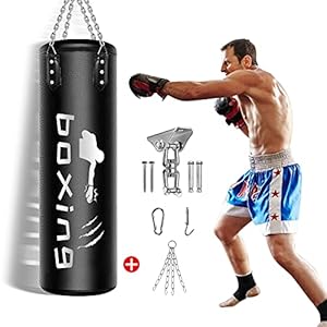Heavy-Boxing-Bag-for-Adults-Youth-Non-Tear-Leather-Boxing-Equipment-Heavy-Bag-with-Adjustable-Wall-Bracket-Ceiling-Hook-Chain-4ft-Boxing-Bag-for-Kickboxing-Taekwondo-Karate-Muay-Training Heavy Boxing Bag for Adults & Youth, Non Tear Leather Boxing Equipment, Heavy Bag with Adjustable Wall Bracket Ceiling Hook Chain, 4ft Boxing Bag for Kickboxing Taekwondo Karate Muay Training