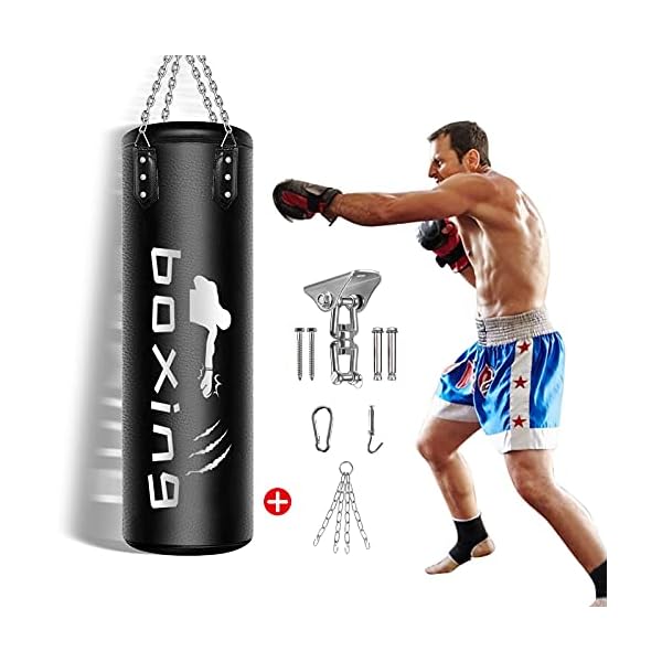 Heavy-Boxing-Bag-for-Adults-Youth-Non-Tear-Leather-Boxing-Equipment-Heavy-Bag-with-Adjustable-Wall-Bracket-Ceiling-Hook-Chain-4ft-Boxing-Bag-for-Kickboxing-Taekwondo-Karate-Muay-Training Heavy Boxing Bag for Adults & Youth, Non Tear Leather Boxing Equipment, Heavy Bag with Adjustable Wall Bracket Ceiling Hook Chain, 4ft Boxing Bag for Kickboxing Taekwondo Karate Muay Training