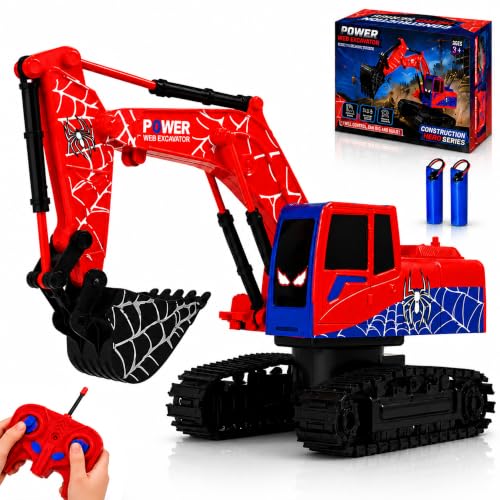 KINSAM Spider RC Bagger für Kinder ab 3 Jahren, Ferngesteuerter Bagger mit 2,4 GHz Fernbedienung, Kettenantrieb, 2 Akkus, Sandspielzeug als Geschenk für Jungen von 3-9 Jahren