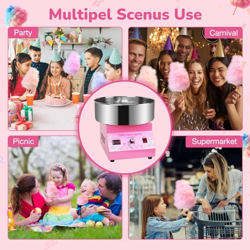 Cotton Candy Machine - Commercial Cotton Candy Machine With Stainless Steel Construction Easy-to-Use Controls Cotton Candy Maker For Endless Cotton Candy, Pink