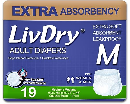 Image of LivDry Adult Incontinence Underwear, Extra Absorbency Adult Diapers, Leak Protection, Medium, 19-Pack