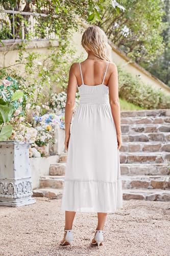 GRACE KARIN Womens 2025 Summer Dress Casual Sleeveless Spaghetti Strap Smocked Ruffle Beach Long Maxi Dress with Pockets4