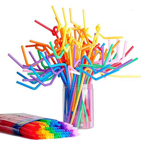 Onwon 300 Pcs Extra Long Disposable Flexible Drinking Straws, 10.2 Inch Party Colorful Neon Straws