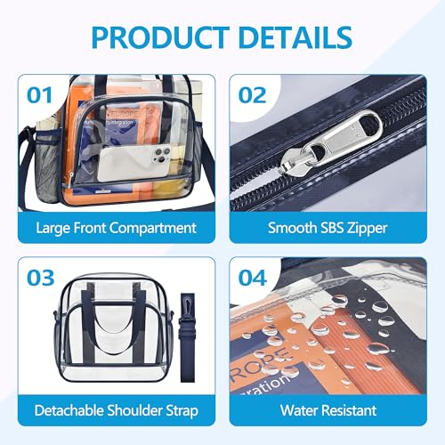 Image of Paxiland Clear Bag for Stadium Events, 12x6x12 inches Tote Bag with Detachable Reinforced Strap for Sports Concert and Work