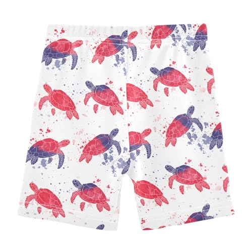 Watercolor Red Turtle Pattern Girls Shorts Elastic Waist Sports Shorts Girls Leggings Pants for 4-10 Years2