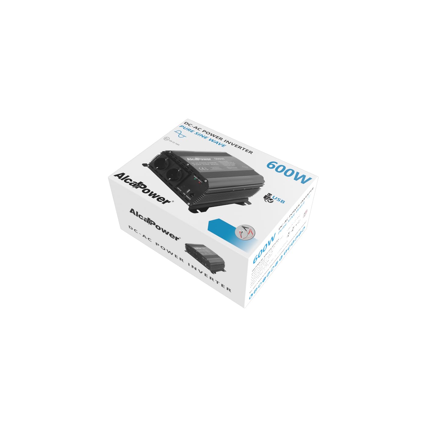 Alcapower Inverter di tensione by President 600W 12V-230V Sinus Pur, porta USB, ingresso telecomando, Nero