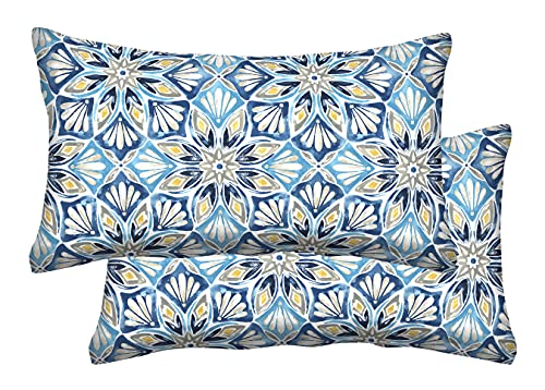 Honeycomb Indoor Outdoor Beryl Pacific Blue Lumbar Toss Pillow: with Recycled Polyester Fill, Reversible Design, Weather and Stain Resistant Pack of 2 Pillows for Patio Furniture: 21  x 12  x 6 