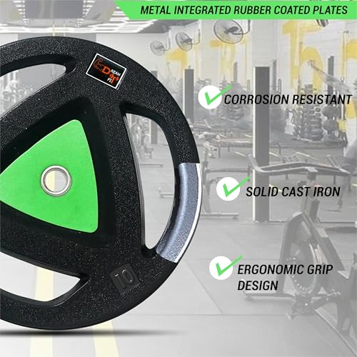 Image of DREAM FIT Rubber Coated Metal Integrated Weight Plates 70Kg Professional Home Gym Combo with 23mm 3ft curl rod, 23mm 5ft straight rod, 1 pair dumbbell rods with steel nuts and gym accessories (70kg set)