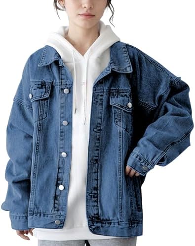 Hixiaohe Oversized Jean Jacket Women Fashion Long Sleeve Button D...
