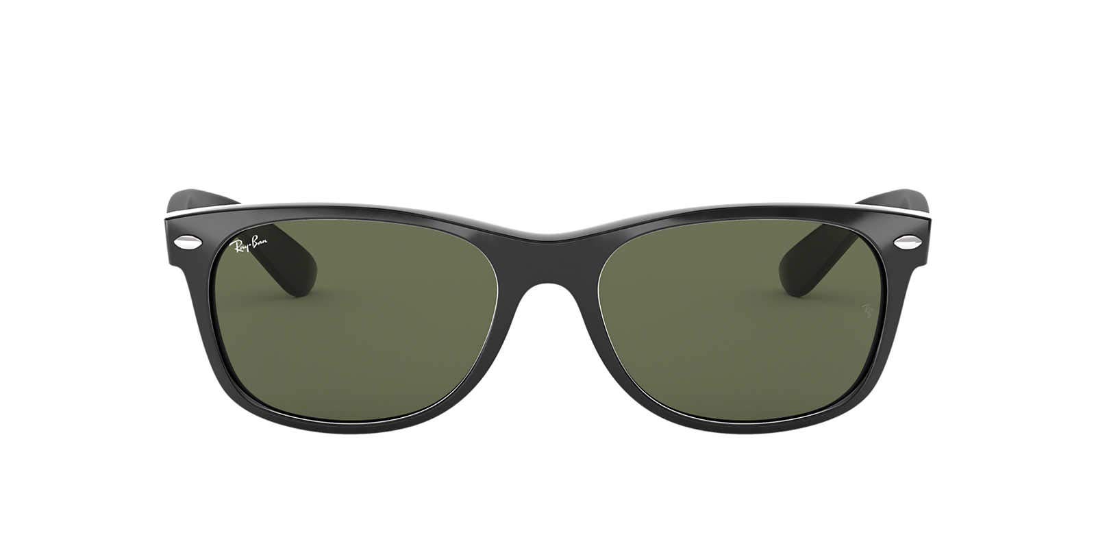 Ray-Ban RB2132F New Wayfarer Low Bridge Fit Square Sunglasses, Black/G-15 Green, 55 mm