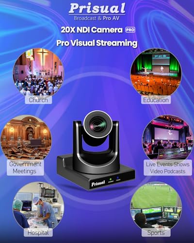 Image of Prisual NDI PTZ Camera System Gen 5, NDI 6 & NDI HX3 Certified, 20X Optical Zoom, AI Auto Tracking, PoE HDMI SDI Bundle PTZ for Church Worship, PTZ Controller, (NDI PTZ Bundle TEM-20N PROx2+TEM-JOY1)
