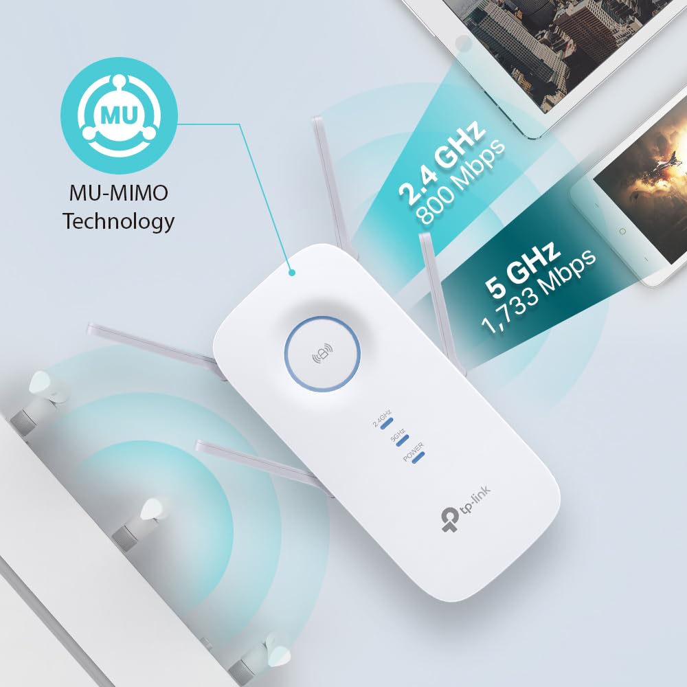 TP-Link RE655 WLAN Verstärker Repeater AC2600, Dual-Band AC + N, 1733 Mbit/s 5GHz + 800Mbit/s 2,4GHz, Gigabit-LAN-Port, 4*4-MU-MIMO, App Steuerung, maximale Abdeckung (Generalüberholt)