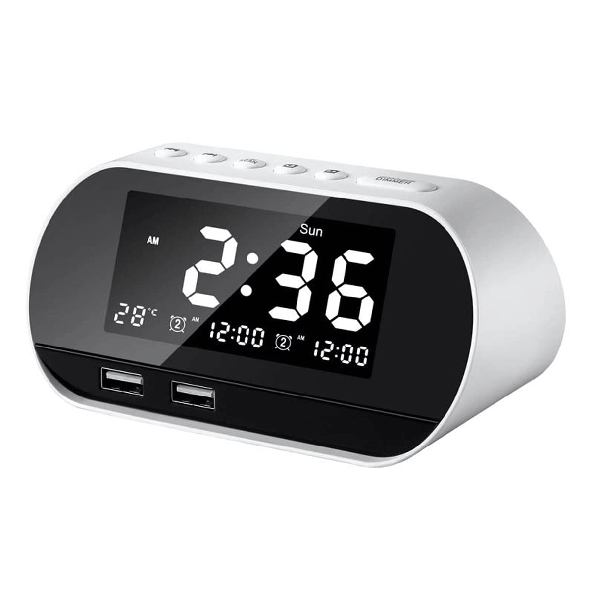 Feilx Digital Alarm Clock with USB Charger - 65-90dB Adjustable Loud Volume 0-100 Full Range Brightness Dimmer for