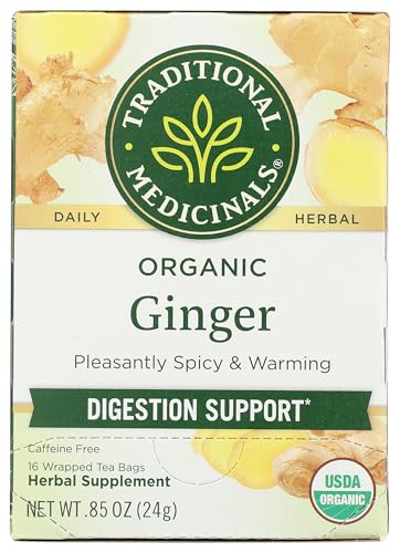 Traditional Medicinals Tea, Organic Ginger, Healthy Digestion, Pleasantly Spicy & Warming, 16 Tea...