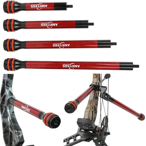 POEARCUS Archery Bow Stabilizer Bar 6 8 10 12 Inch Carbon Fiber for Compound & Recurve Bows Vibration Reduction for Hunting Target Shooting (Red 12)