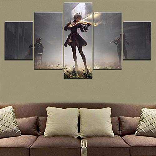 5 Leinwandbilder Rahmen Wandbilder Wohnkultur HD Game NieR Automata Yorha Bild auf Leinwand Weihnachten Geschenk Leinwanddrucke