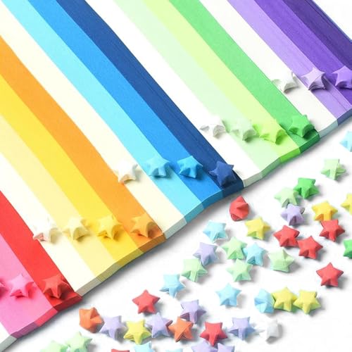 TRKETK 1080 Pezzi Stelle di Carta Origami Colori Vivaci Strisce di Carta Stelle Artigianali Fronte-retro per Progetti di Artigianato Artistico Fai-da-te Bambini Adulti