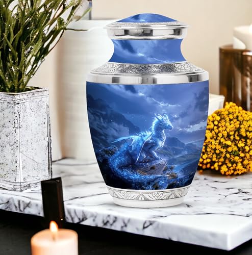 Image of Dragon Personalized Urns for Ashes - Funeral Urn for Ashes Adult Male - Large Urn for Ashes for Men - Burial Urn for Mom & Dad - Customized Cremation Urn - 10 Inch Large with Velvet Bag
